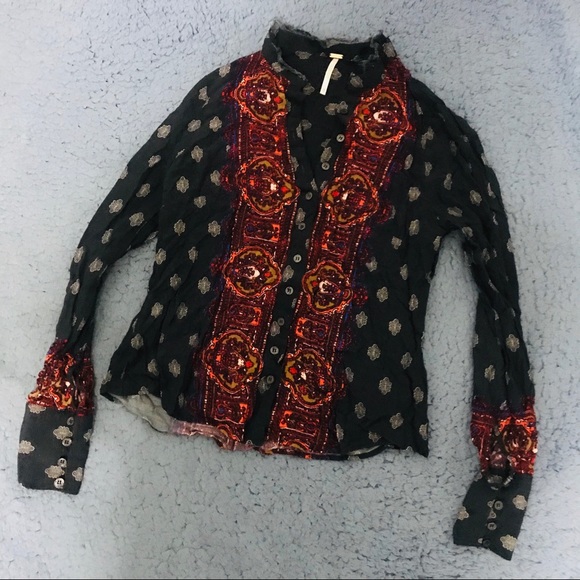 Free People Tops - Free People Crinkled Printed Button Down